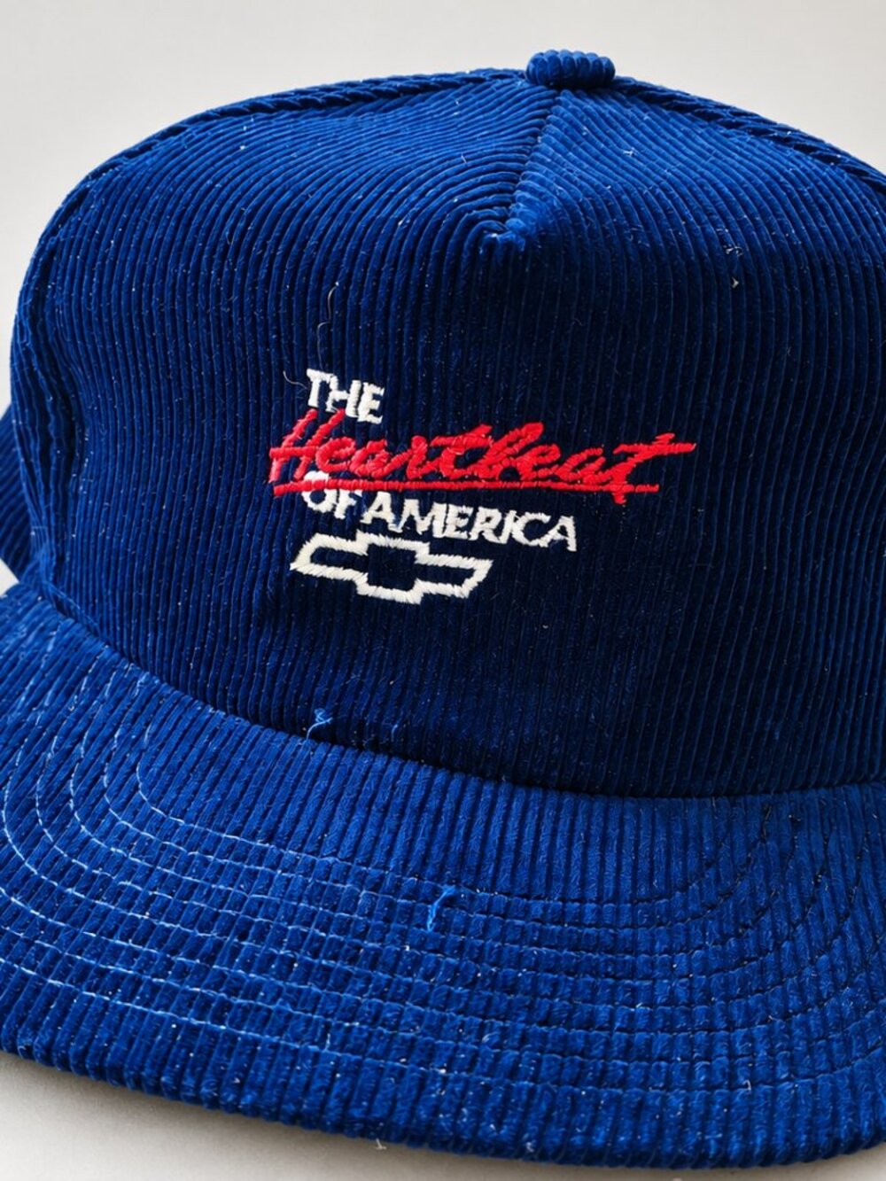 Vintage Chevrolet Heartbeat of America Blue Corduroy Snapback Hat Chevy Cap
